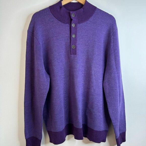 UNTUCKit Sweater Mens XL Purple Merino Wool Mock Neck Henley Pullover Sorensen - Picture 1 of 9